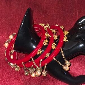 🌟Add-On item Red & Gold dangling Pearls Bracelets